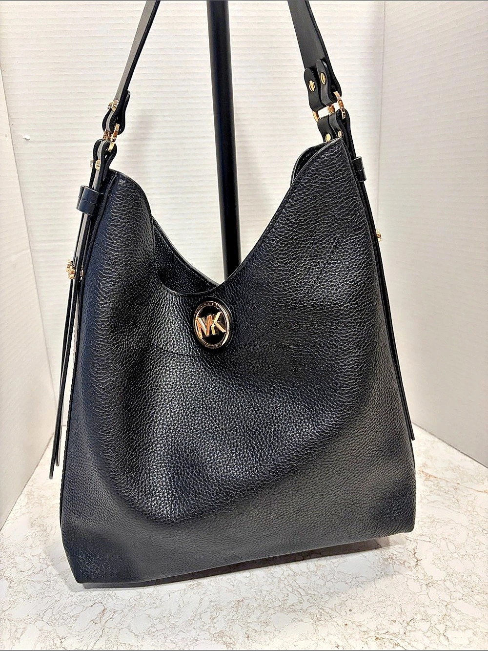 Michael Kors Fulton Pebbled Leather Hobo Bag Black